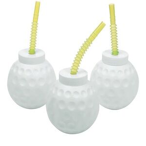 Set of 6 Golf Ball Party Cups with Green Straws - LIKE NEW/NEVER USED